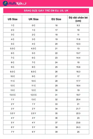 Bảng Size Giày Us Trẻ Em: Hướng Dẫn Chọn Size Chuẩn & Chi Tiết Theo Độ Tuổi Bảng Size Giày Us Trẻ Em: Hướng Dẫn Chọn Size Chuẩn & Chi Tiết Theo Độ Tuổi
