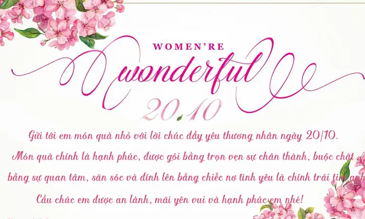 Top Lời Chúc 20/10 Hay, Ý Nghĩa Nhất Tặng Phụ Nữ Việt Nam (mẹ, Người Yêu, Bạn Bè) Top Lời Chúc 20/10 Hay, Ý Nghĩa Nhất Tặng Phụ Nữ Việt Nam (mẹ, Người Yêu, Bạn Bè)