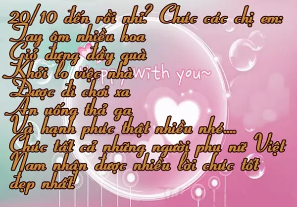 Lời Chúc 20/10 "bá Đạo" Nhất: Cười Ra Nước Mắt & Độc Đáo Cho Phái Đẹp Lời Chúc 20/10 "bá Đạo" Nhất: Cười Ra Nước Mắt & Độc Đáo Cho Phái Đẹp
